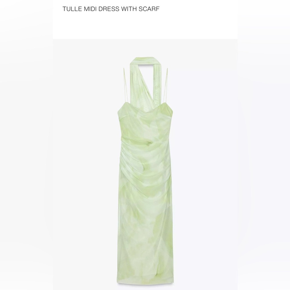 Unworn, brand new Green stretchy dress with neck scarf